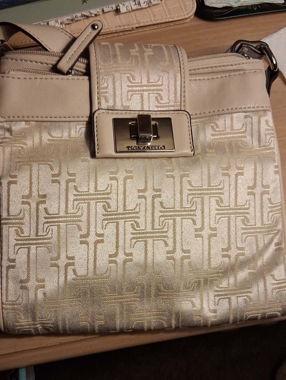 Tignanello Cream Jacquard Crossbody Bag